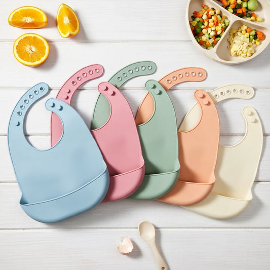 Waterproof Silicone Baby Bib - Soft Food-Grade Feeding Apron - Adjustable & Easy-Clean Saliva Bib for Kids