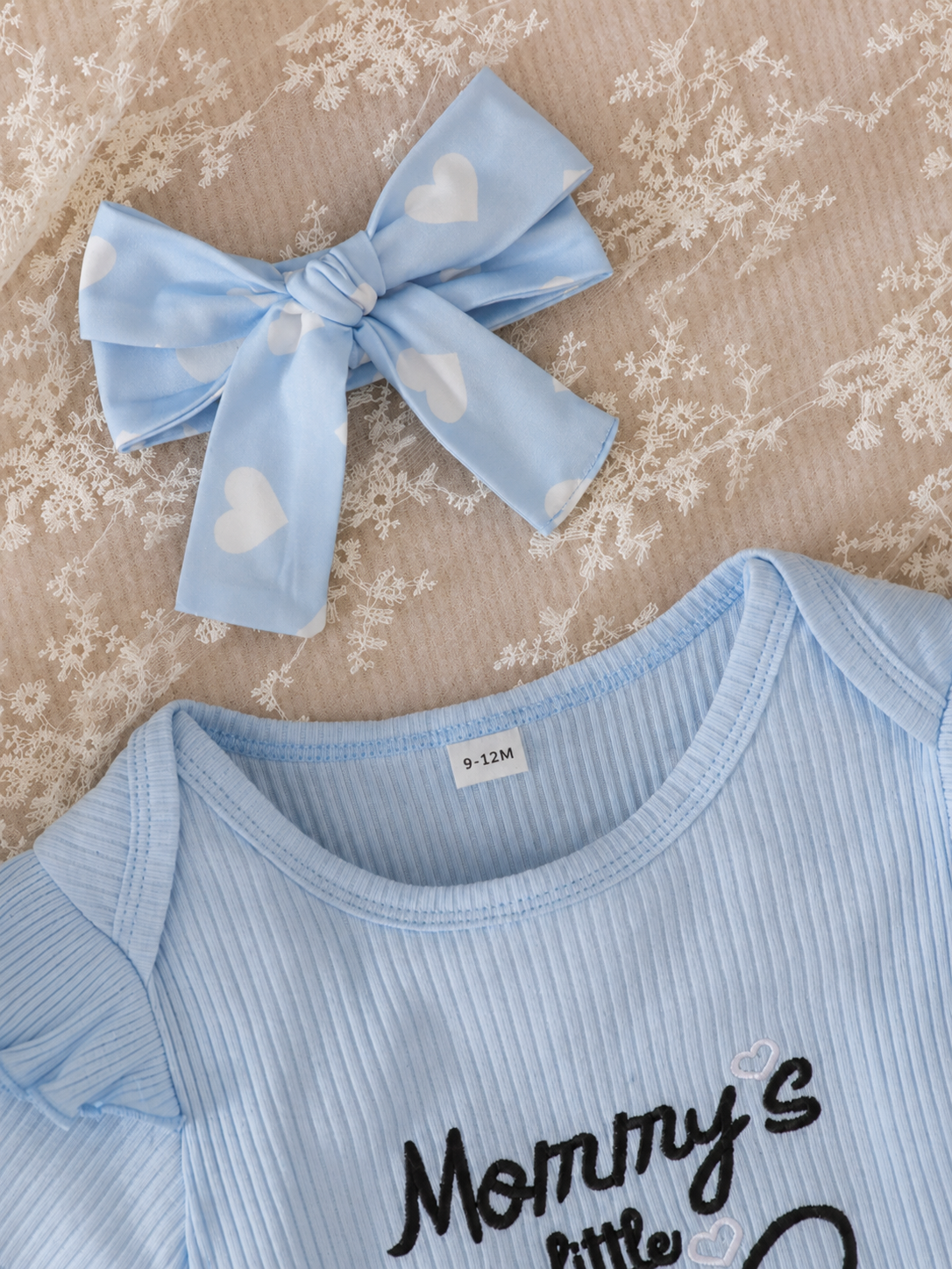 Cute Kids 3-Piece Casual Outfit Set For Toddlers – Embroidery Bodysuit, Soft Pants & Matching Bow Headband