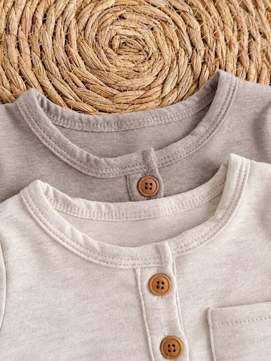 Unisex Baby 2pcs Solid Color Romper Set - Neutral Shortall for Boys and Girls