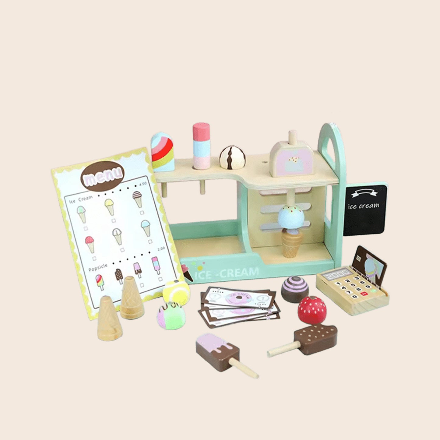 Interactive Ice Cream Counter Playset - Pretend Play Food & Kitchen Accessories with Coins - Educational Role Play Toy for Boys & Girls