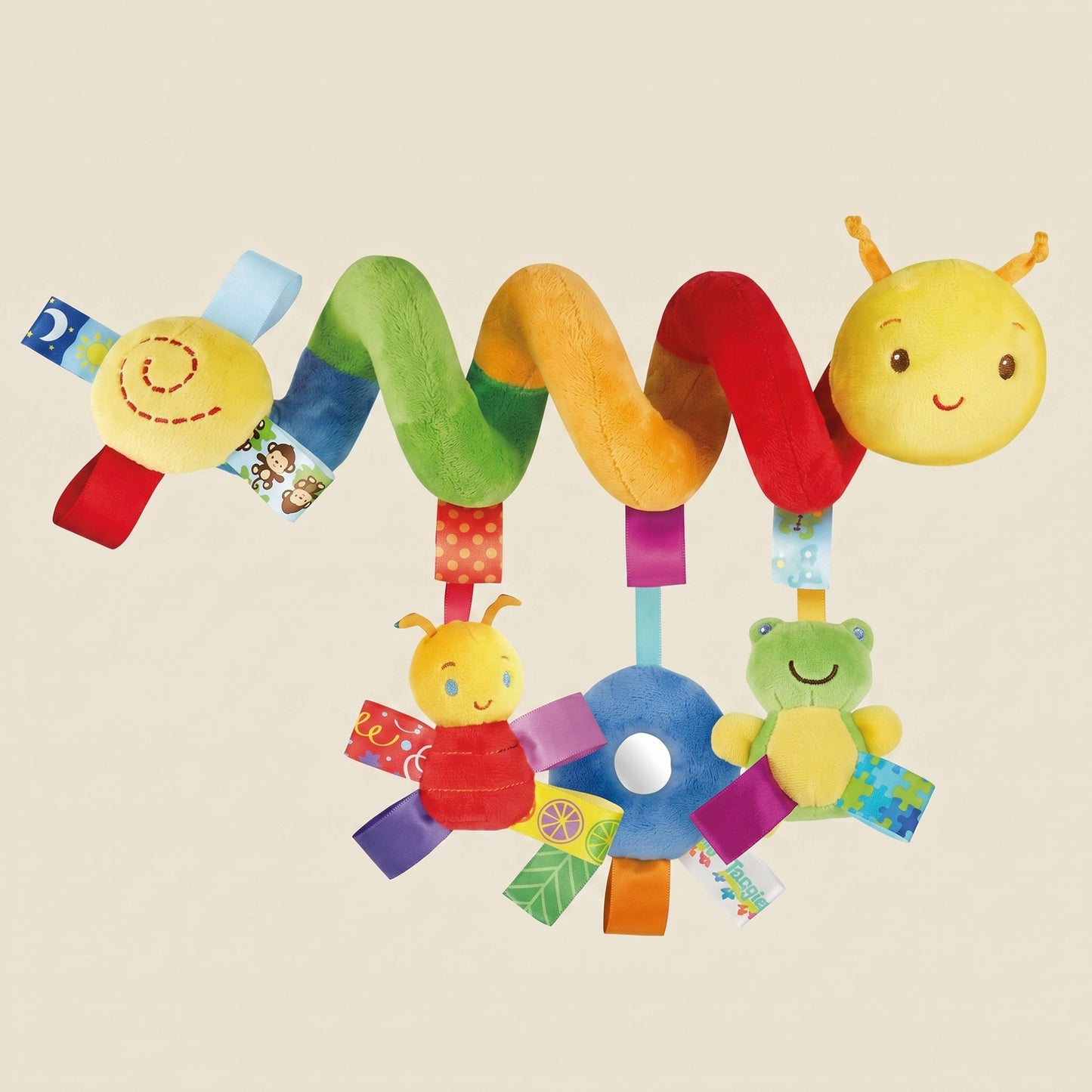 Cute Musical Spiral Hanging Toy - Plush Sensory Activity Rattle - Versatile Travel Toy for Strollers, Cribs & Car Seats