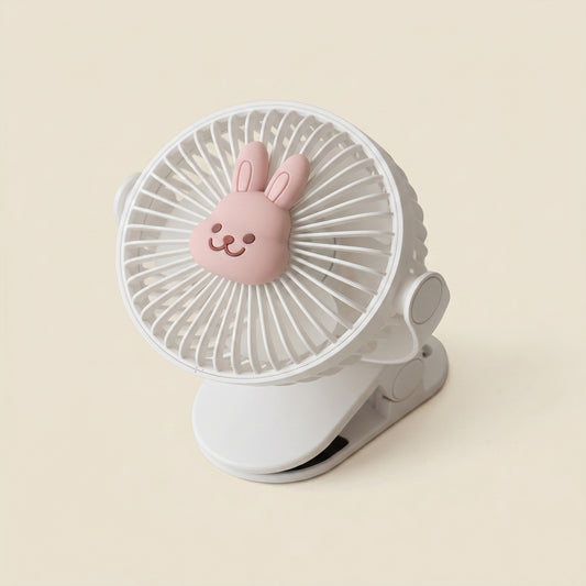 Korean Baby Stroller Fan - Cute Bear & Bunny Clip-On Fan - Portable 3-Speed USB Rechargeable Electric Fan for Outdoor Travel