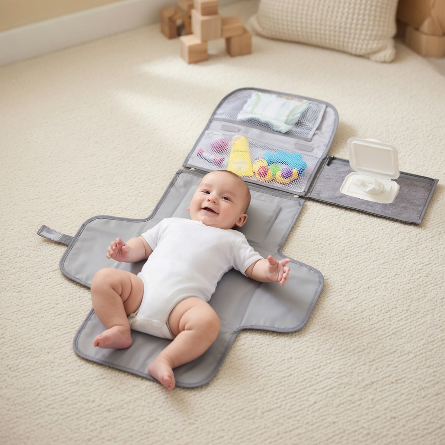All-in-One Baby Changing Station - Portable Travel Diaper Pad with Storage Pockets - Waterproof & Foldable Kit