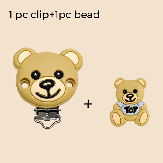 1-Set Bear Silicone Pacifier Chain - Anti-Loss Dummy Clip - Food-Grade Soothing Nursing Accessories for Infants
