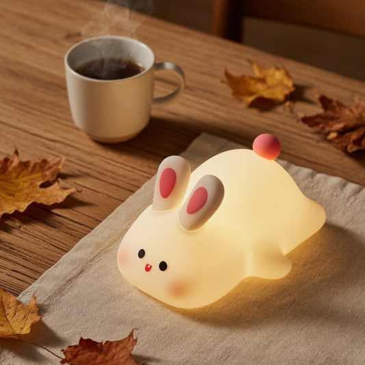Silicone Rabbit Night Light - Soft Touch Control - LED USB Rechargeable Bedside Lamp - Safe Nursery Toy & Gift for Kids