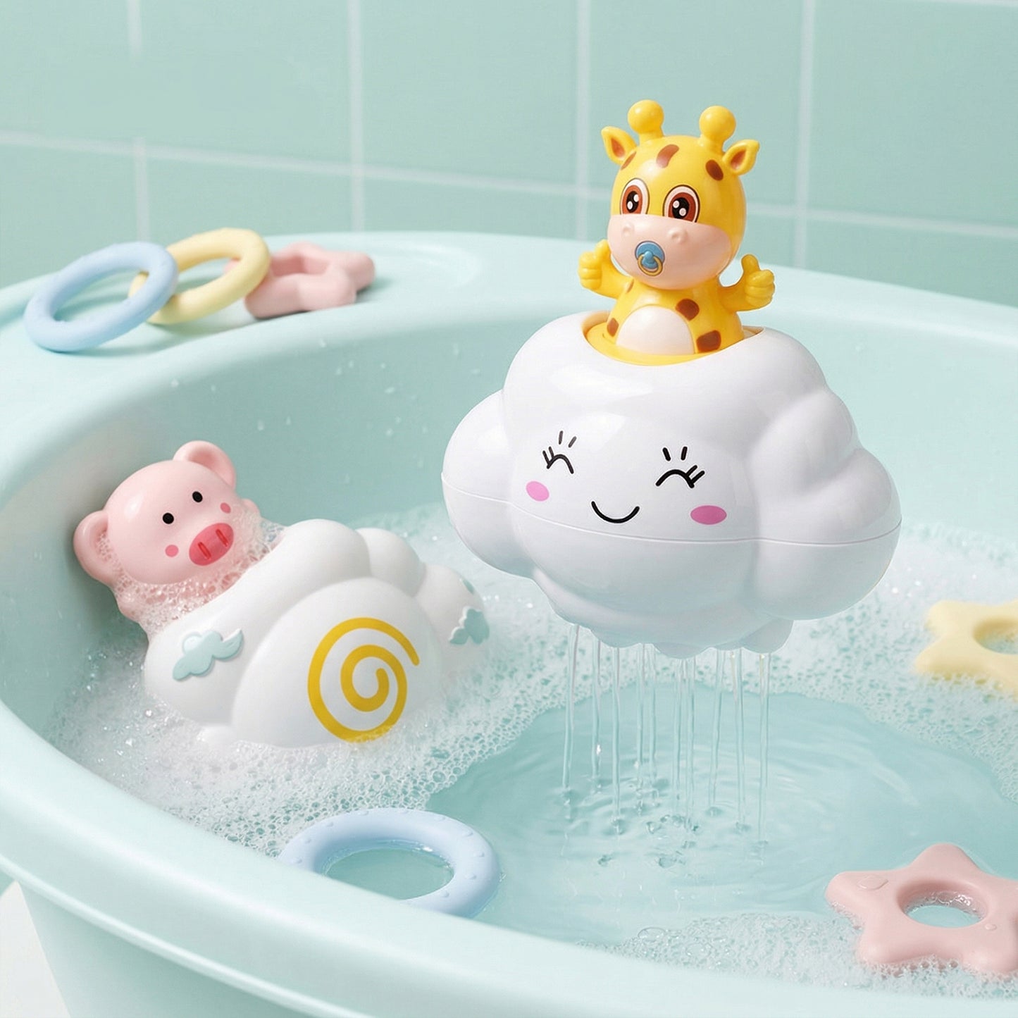 Cute Rain Cloud Baby Bath Toy - Swimming Water Spraying Shower - Interactive Floating Clouds for Kids Water Playing Fun