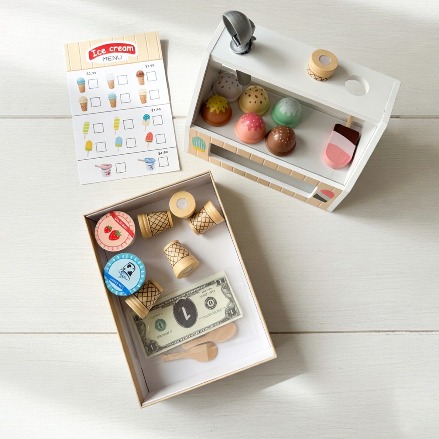 Interactive Ice Cream Counter Playset - Pretend Play Food & Kitchen Accessories with Coins - Educational Role Play Toy for Boys & Girls