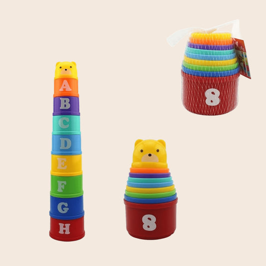 8-Piece Baby Stacking Cups Set - Fun Bath & Beach Nesting Toys - Early Learning Sensory Cups for Water & Sand Play (0-12 Months)