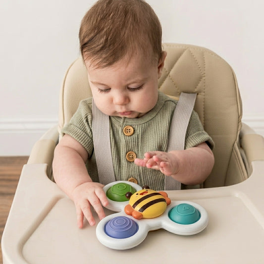 3-Piece Baby Suction Cup Spinners - Funny Bath & Highchair Sensory Toys - Interactive Rattle Shaker Set for Babies