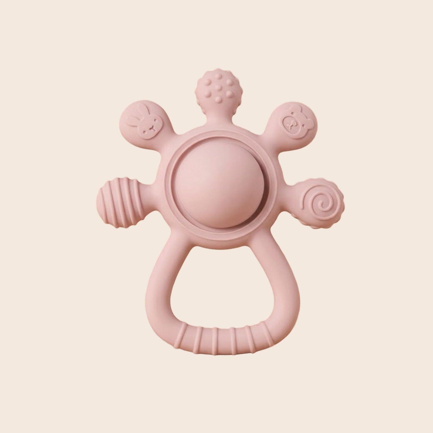 2-in-1 Silicone Rattle & Teether Toy - Soft Baby Chew Toy for Sore Gums - Easy-Grip Palm Teething Toy for Newborns