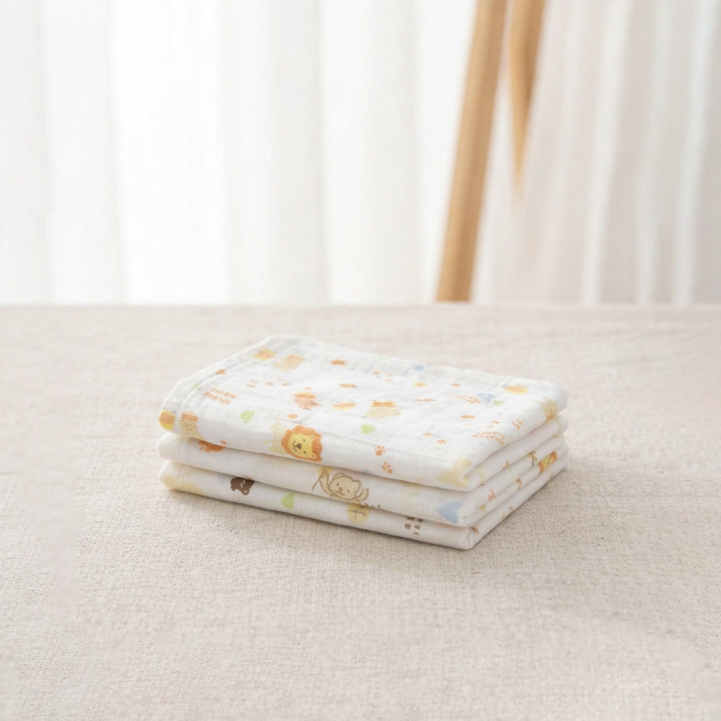 5-Piece 100% Cotton Gauze Baby Square Towels - 31x31cm Newborn Face & Hand Cloths - Cartoon Feeding Bibs & Bathing Handkerchiefs