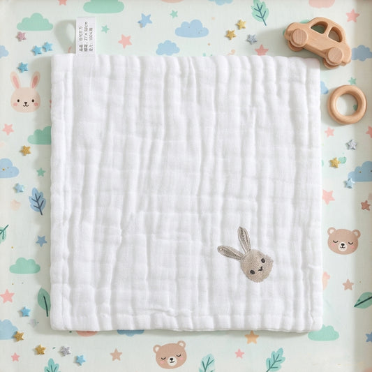 Embroidered 6-Ply Cotton Baby Towels: Versatile Washcloth for Face & Hands, Soft Burp Cloth, and Toddler Feeding Bib
