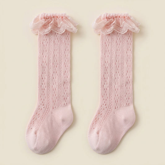Lace Ruffle Princess Knee-High Socks - Elegant Party & Wedding Socks for Toddler Girls