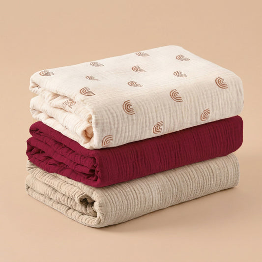 3-Piece Soft Muslin Baby Swaddle Blankets - 100% Breathable Cotton Receiving Blankets - Multi-functional Newborn Wrap Set