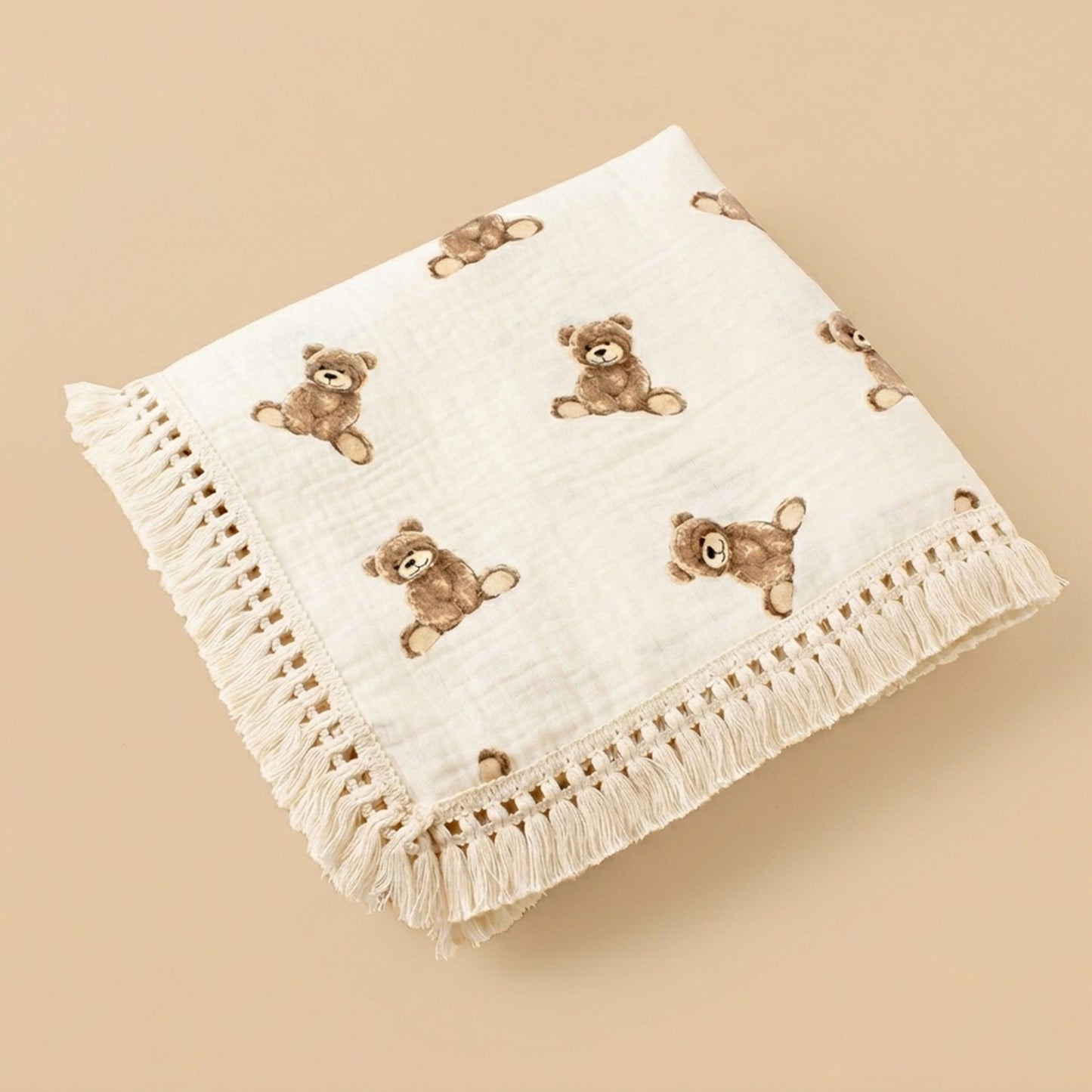 Cute Bear Plaid Muslin Baby Blanket - 100% Cotton Soft Swaddle - Breathable Summer Comforter for Newborns & Infants