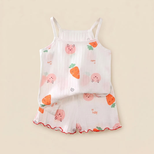 Baby Girl Sleeveless Summer Outfit - 100% Cotton Thin Vest & Shorts Set - Breathable Loungewear for Kids
