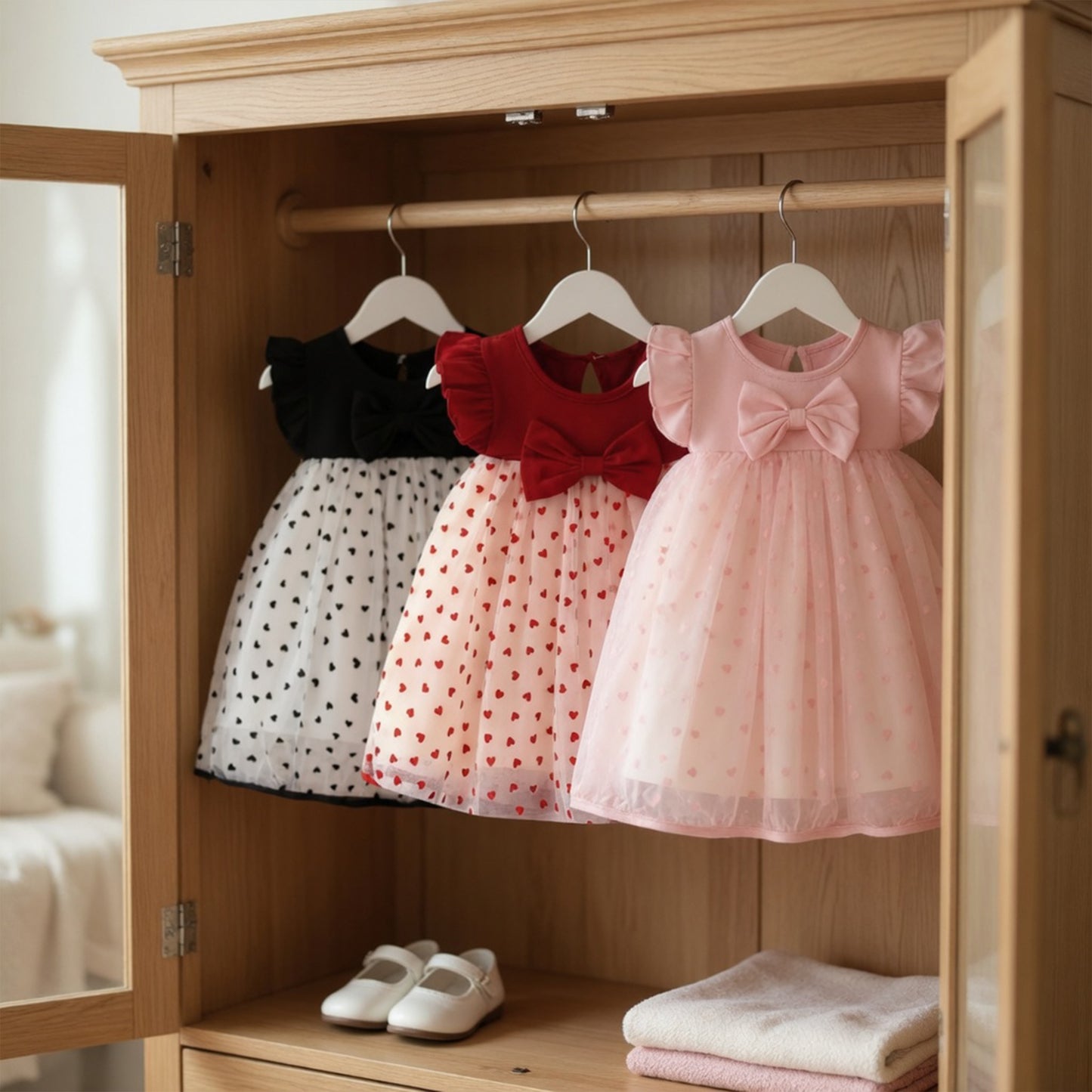 Summer Baby Girl Korean Style Princess Dress - Little Love Bow Flying Sleeves Sunsuit - Birthday Party Gown 0-3Y