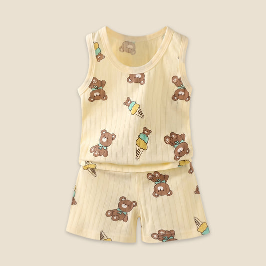Kids Summer Tank Top & Shorts Set - Breathable Sleeveless Print Outfit - Casual Cotton Vest Suit for Babies