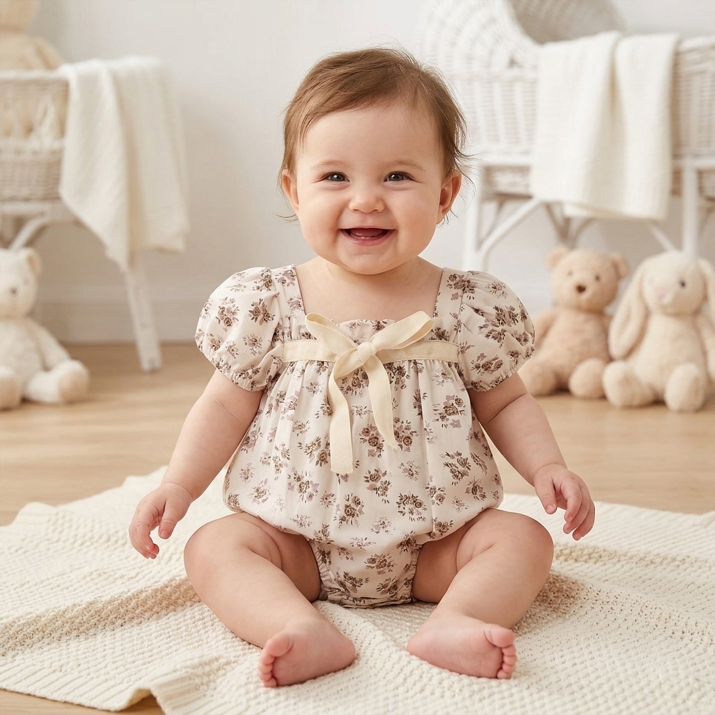 Short Sleeve Floral Baby Romper - 100% Cotton Summer Sunsuit - Casual Newborn Jumpsuit 0-24M