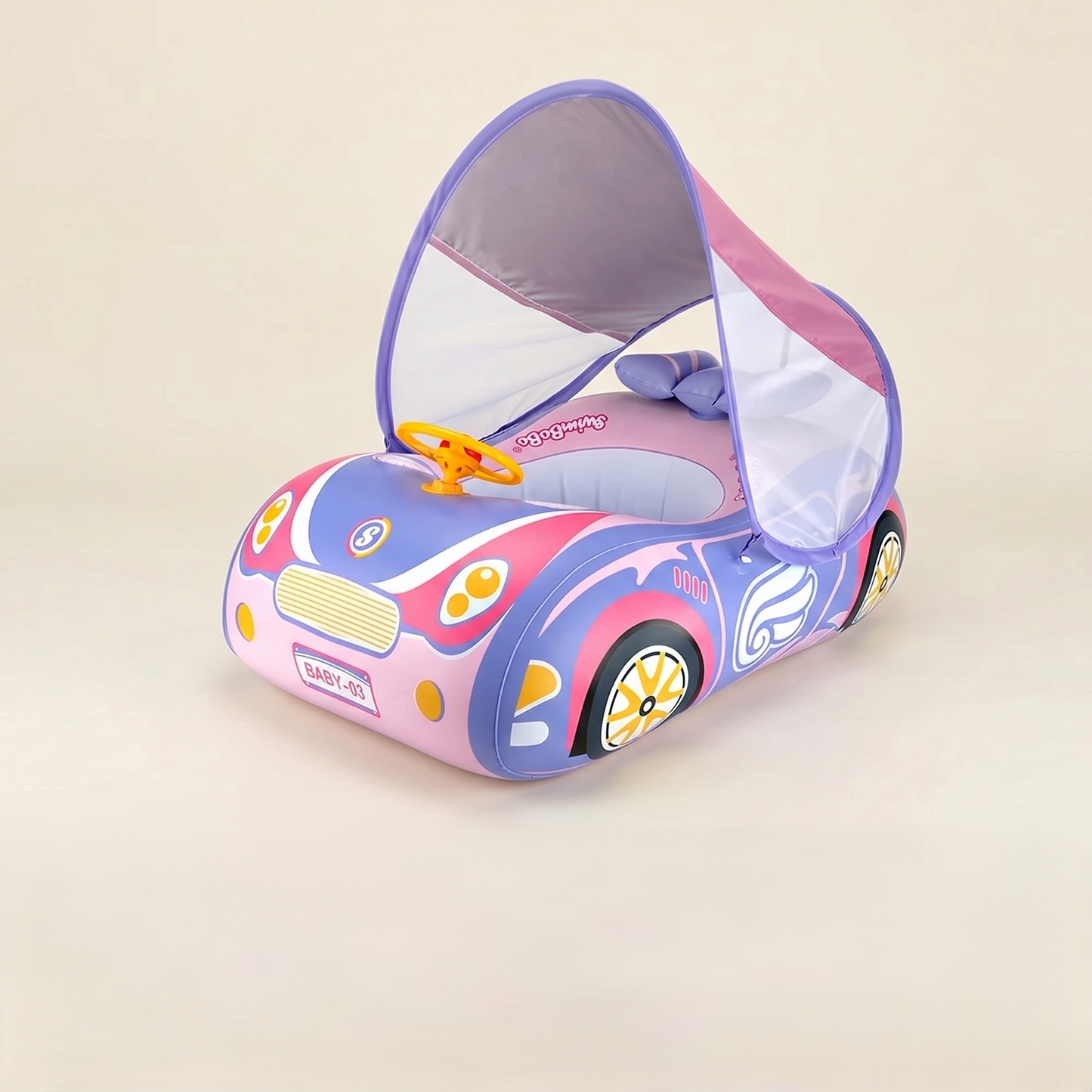 Kids Car Swimming Seat Float Ring - Inflatable Baby Boat with Canopy - Safety Summer Water Toy for Pools & Beaches