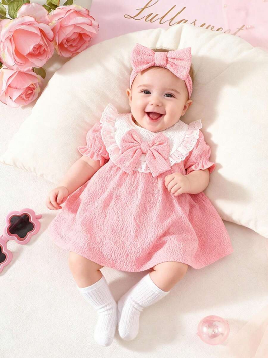 Newborn Pink Bow Dress & Headband Set - Sweet Princess Style Outfit