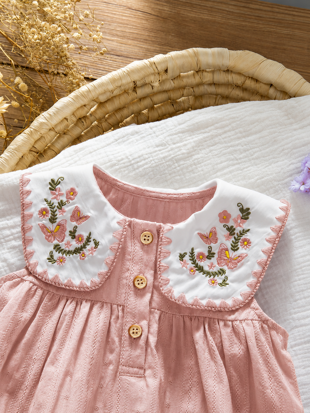 Ruffle Collar Floral Print Sleeveless Dress for Baby Girls