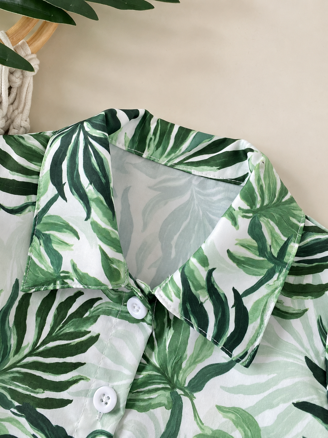 2pcs/Set Baby Boy Tropical Plant Pattern Vacation Outfit (6M-3T)