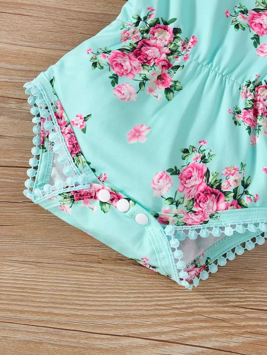 Baby Girl Floral Print Bodysuit With Matching Headband Cute Everyday Outfit