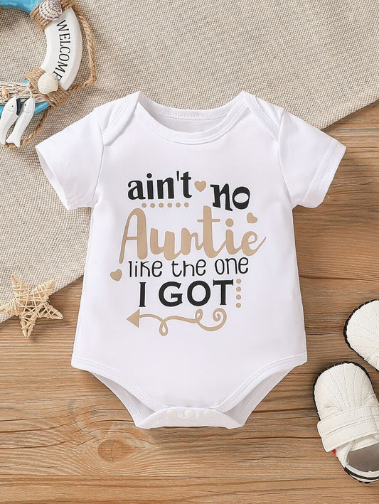 Unisex Newborn Baby Letter Slogan Short Sleeve Bodysuit Neutral White Everyday Outfit