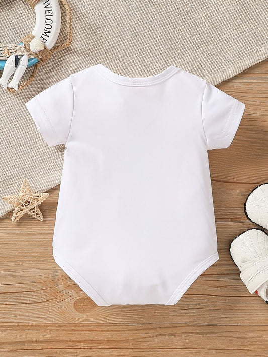 Unisex Newborn Baby Letter Slogan Short Sleeve Bodysuit Neutral White Everyday Outfit