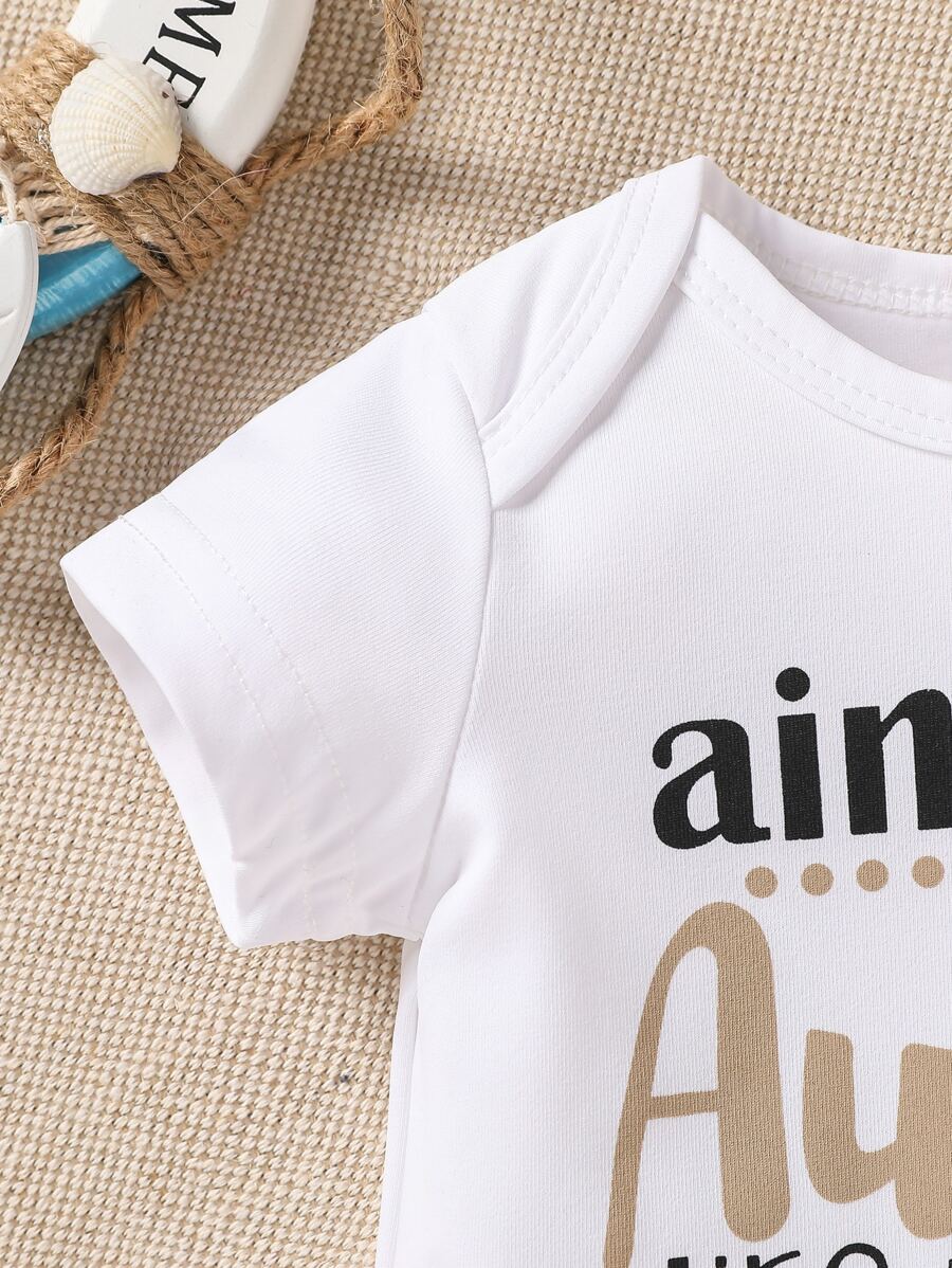 Unisex Newborn Baby Letter Slogan Short Sleeve Bodysuit Neutral White Everyday Outfit