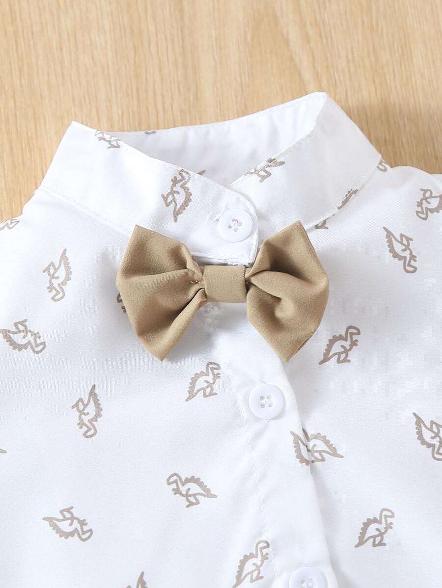 Cute Dinosaur Pattern Short Sleeve Jumpsuit with Matching Suspender Overall Shorts for Baby Boys