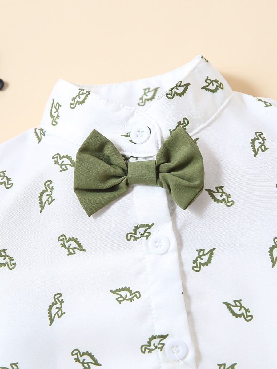 Cute Dinosaur Pattern Short Sleeve Jumpsuit with Matching Suspender Overall Shorts for Baby Boys