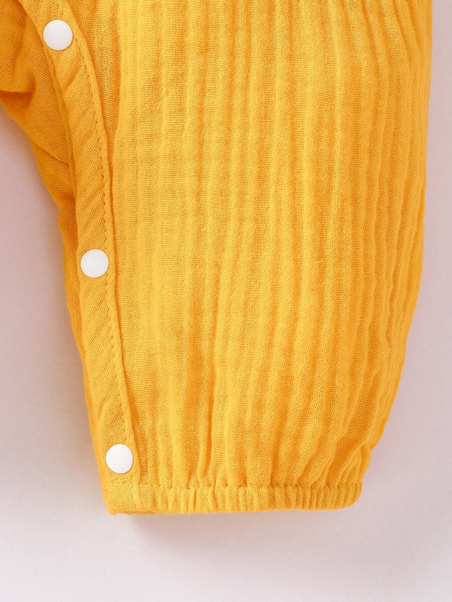 Baby Ruffle Trim Textured Jumpsuit and Headband Set for Cute Daily Wear