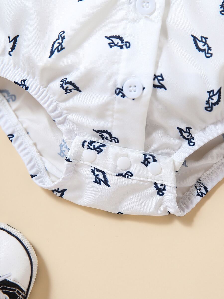 Cute Dinosaur Pattern Short Sleeve Jumpsuit with Matching Suspender Overall Shorts for Baby Boys