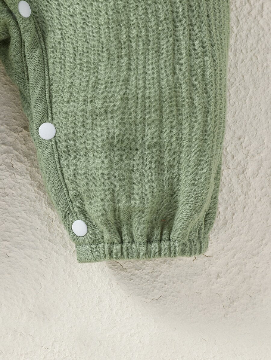 Baby Ruffle Trim Textured Jumpsuit and Headband Set for Cute Daily Wear
