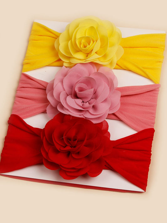 3pcs Rose Flower Pink Baby Headbands for Birthday and Valentines Wear