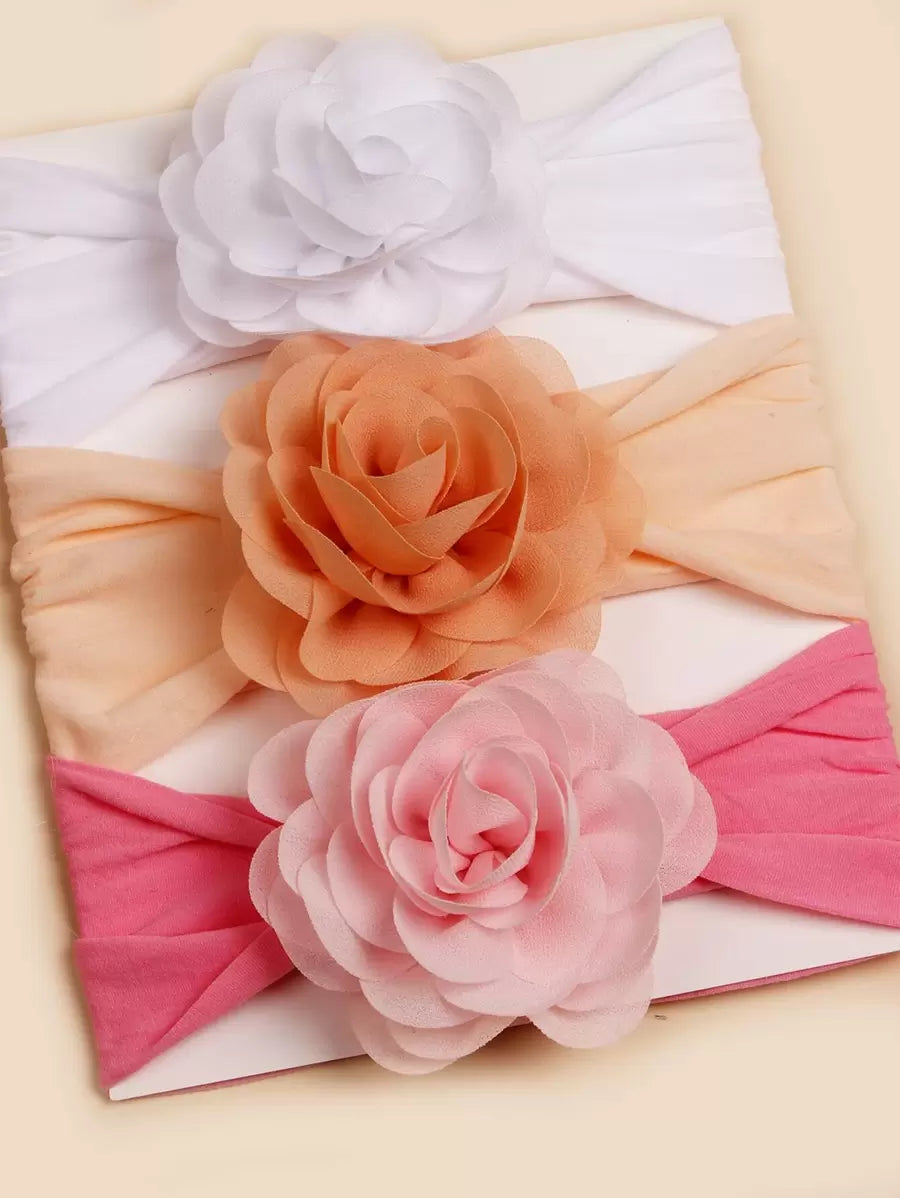 3pcs Rose Flower Pink Baby Headbands for Birthday and Valentines Wear