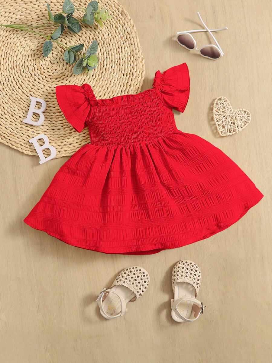 Baby Girl Butterfly Sleeve Square Neck Dress Cute Summer Casual Outfit