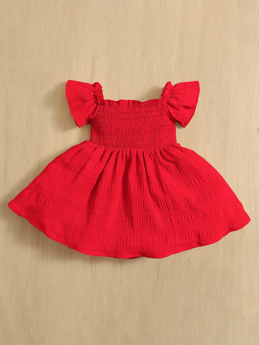 Baby Girl Butterfly Sleeve Square Neck Dress Cute Summer Casual Outfit