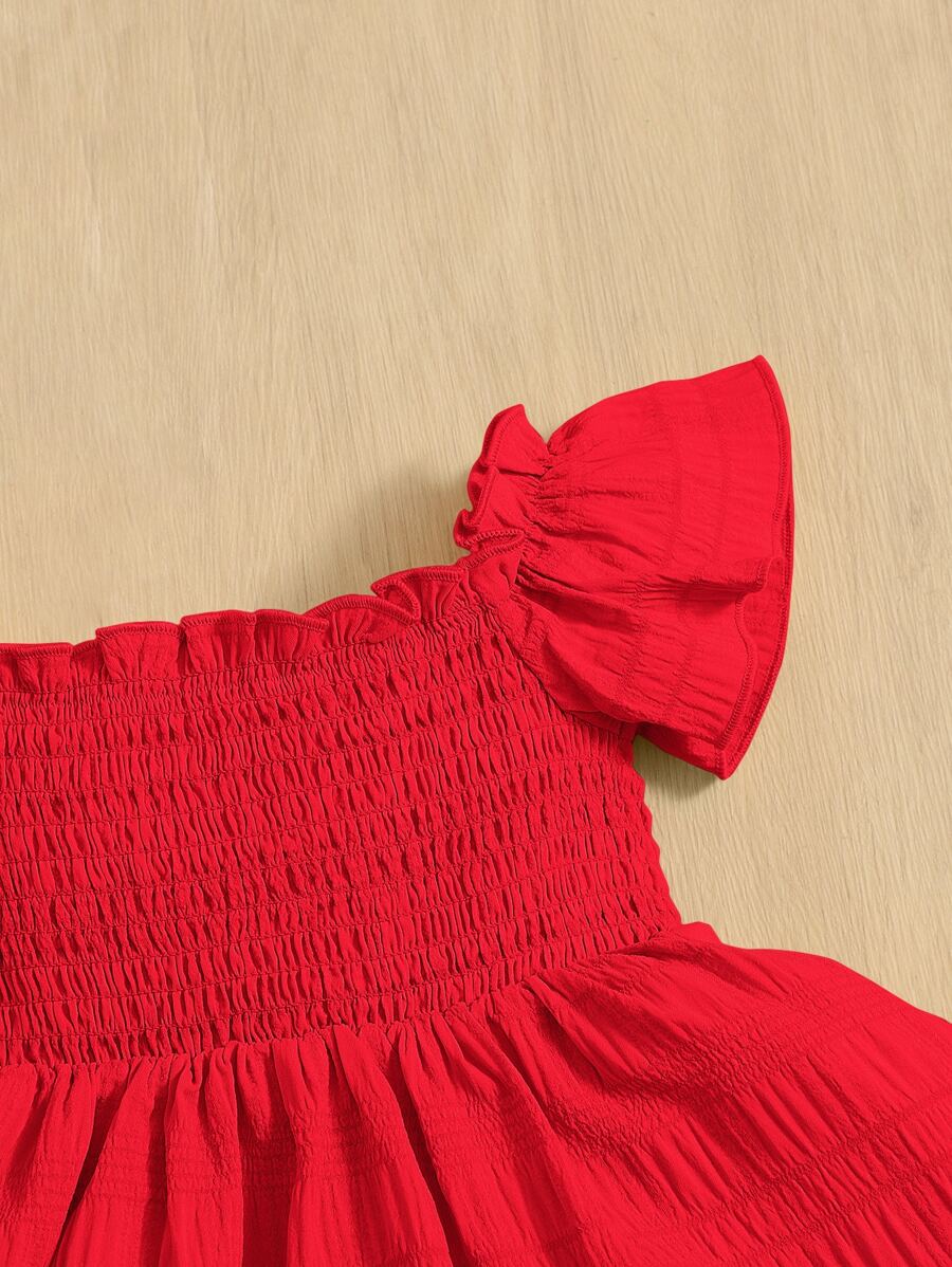 Baby Girl Butterfly Sleeve Square Neck Dress Cute Summer Casual Outfit
