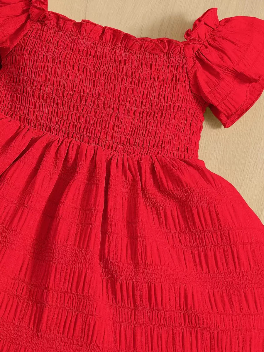 Baby Girl Butterfly Sleeve Square Neck Dress Cute Summer Casual Outfit