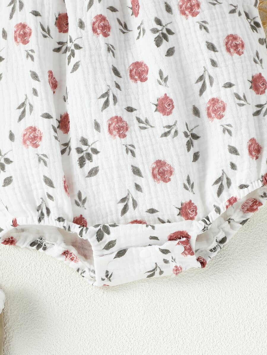 Lemon Print Ruffle Trim Bodysuit and Headband Set for Cute Summer Daily Wear