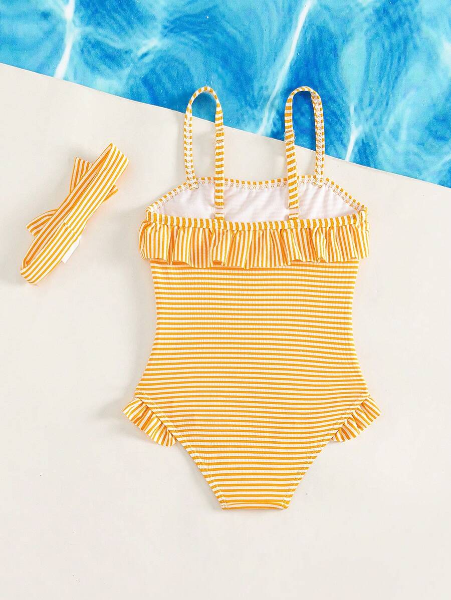 Summer Pool Swimwear Set For Kids Girls Striped One Piece Bathing Suit