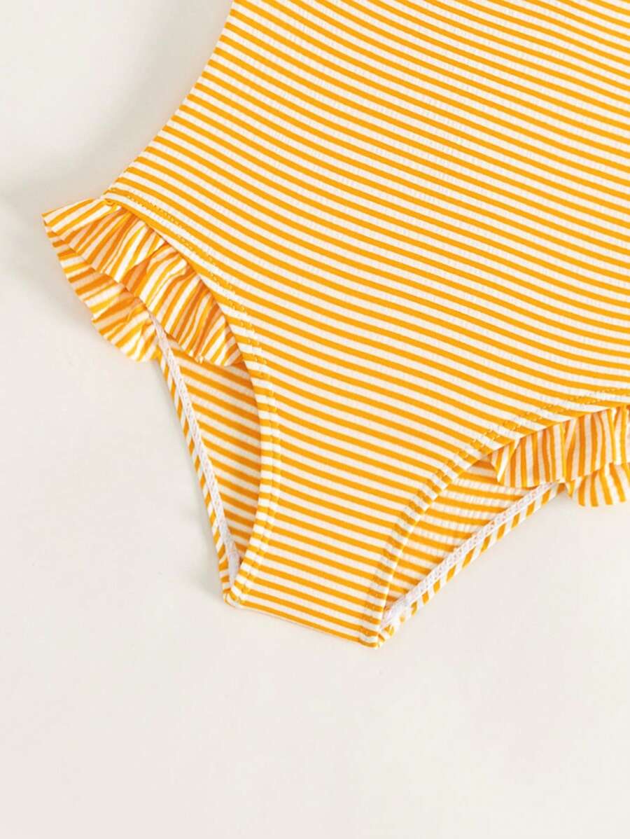 Summer Pool Swimwear Set For Kids Girls Striped One Piece Bathing Suit