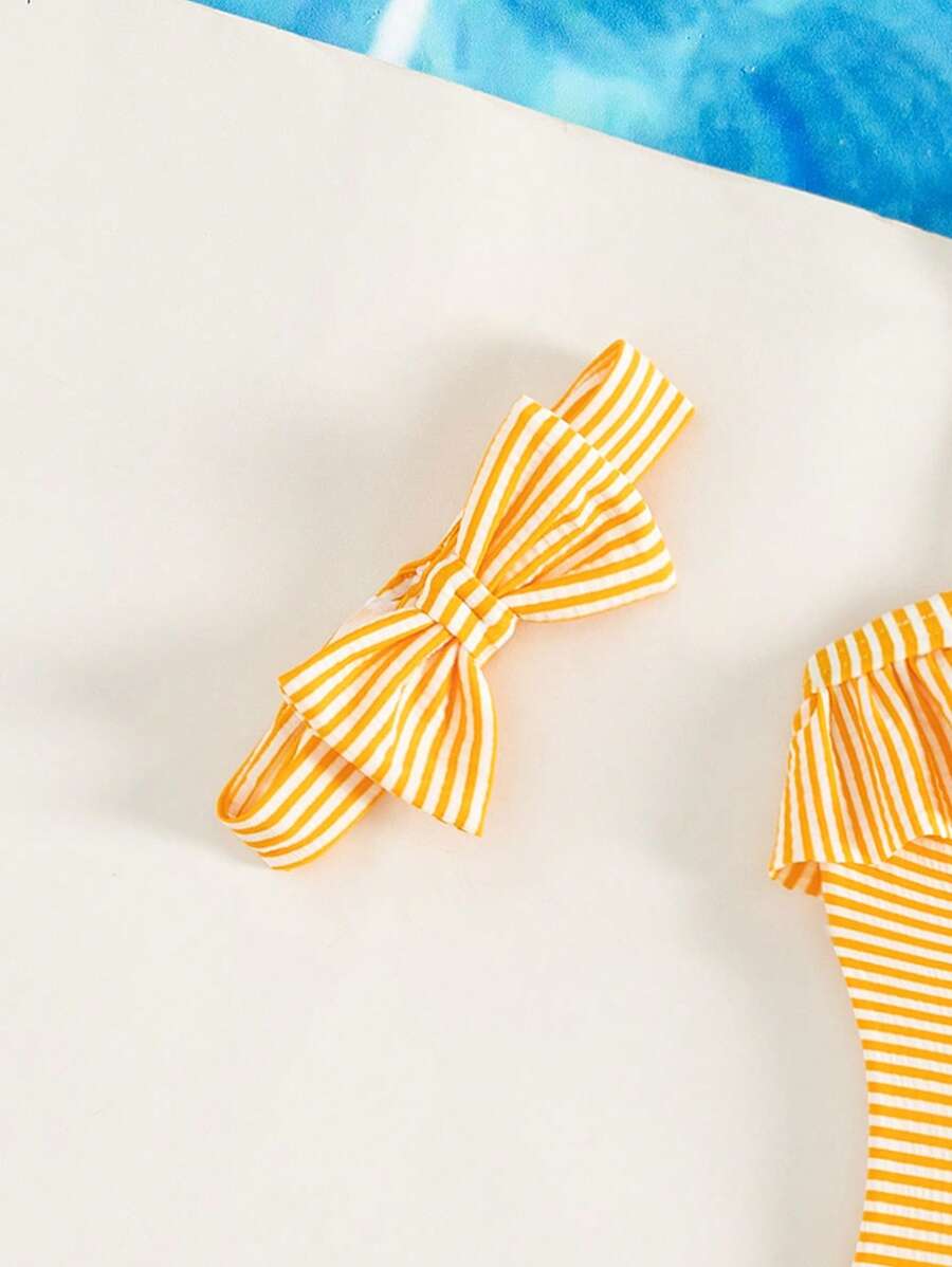 Summer Pool Swimwear Set For Kids Girls Striped One Piece Bathing Suit