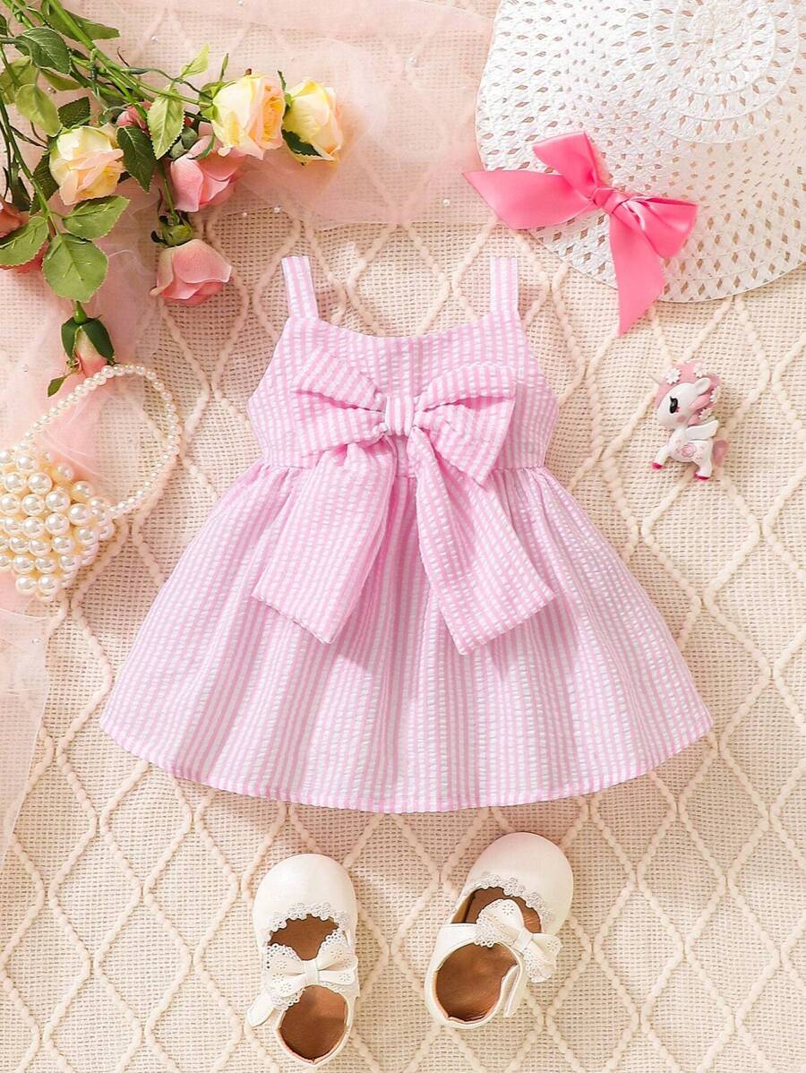 Baby Stripe Print Bow Front Cami Dress for Cute Summer Daily Wear