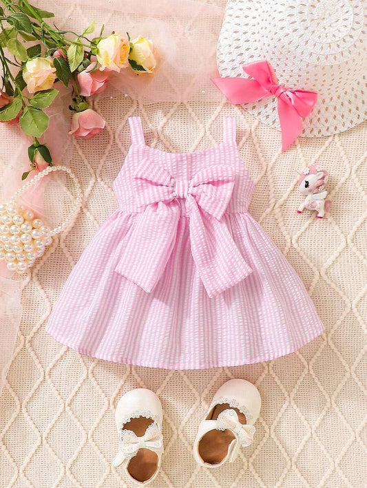 Baby Stripe Print Bow Front Cami Dress for Cute Summer Daily Wear