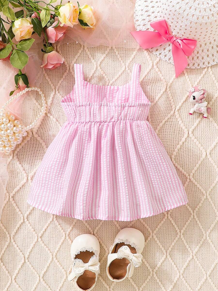 Baby Stripe Print Bow Front Cami Dress for Cute Summer Daily Wear