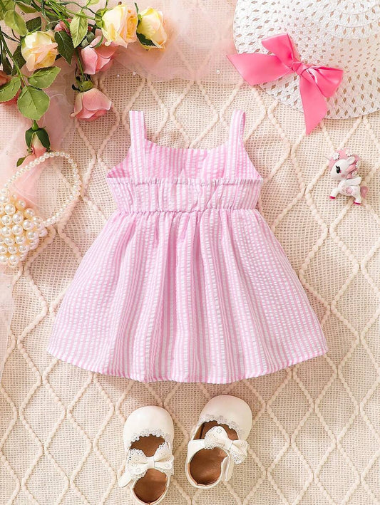 Baby Stripe Print Bow Front Cami Dress for Cute Summer Daily Wear